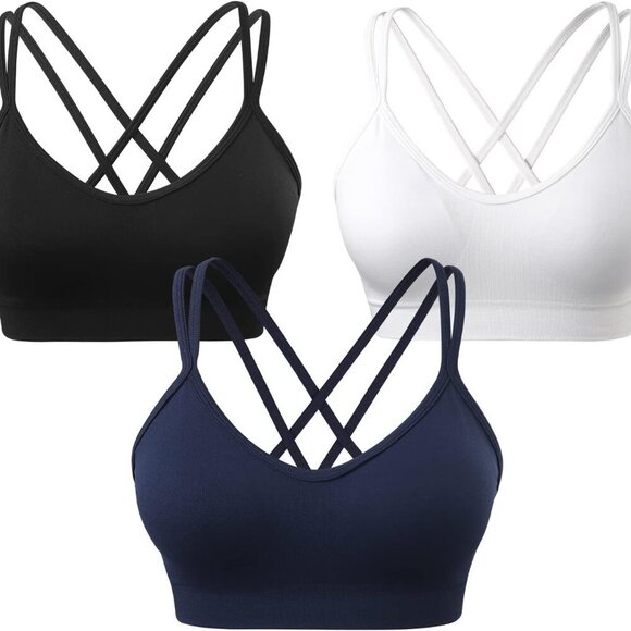 Women's Cross Back Sports Bra Padded Strappy Medium Support Yoga Bra for Workout - Picture 1 of 6